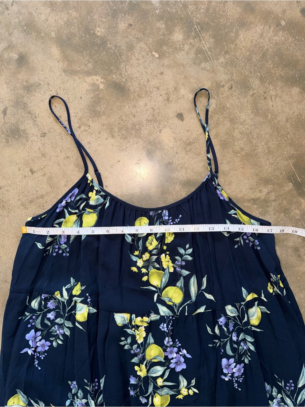 Time and Tru Navy Lemon Floral Adjustable Strap Midi Dress L Rayon - Picture 6 of 12